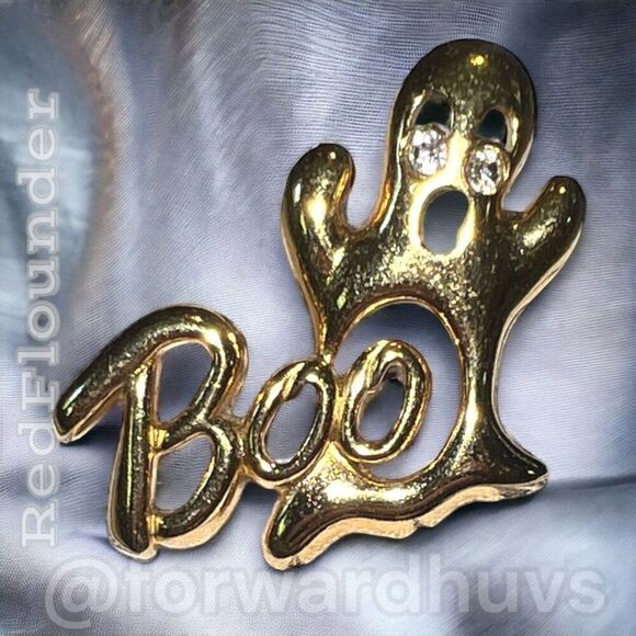 Whimsical Ghostly Delight: Avon Gold Tone Boo Ghost Pin / Brooch - Picture 3 of 9